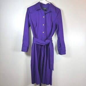 Lauren Ralph Lauren Purple Shirt Dress Sz 8 Button Up Preppy Academia Modest EUC
